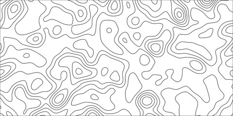 Black And White Topographic Contour Map Abstract Background Pattern With Wavy Organic Lines On White