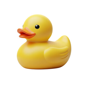 Yellow rubber duck isolated on transparent background, a classic bath toy for kids