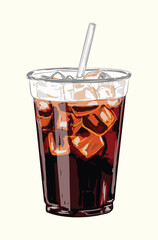 Iced Americano Illustration – Cold Black Coffee Drink