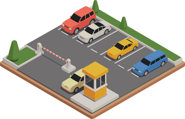 Isometric 3D illustration of modern parking lot, smart parking technology, car navigation system, GPS location, vehicle tracking, mobile app