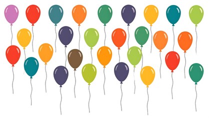 Colorful balloons in a horizontal row