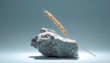 Wheat stalk on grey rock, simple still life.
