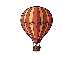Naklejka premium Isolated Detailed Pixel Art of Red and Beige Striped Hot Air Balloon Against White Background with Shadow Effect and Vintage Basket Design