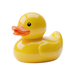 Yellow rubber duck isolated on transparent background, a classic bath toy