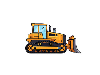 Isolated Yellow Pixel Art Bulldozer with Black Tread Wheels and Transparent Background