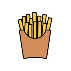 French Fries Icon in a Brown Paper Container on White Background Vector Illustration