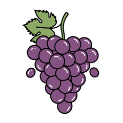 Isometric Purple Grapes with Green Leaves on White Background