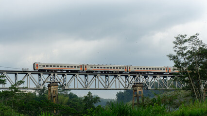 Obraz premium Train Crossing a Bridge Photography