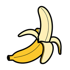 Vector Open Banana with Yellow Peel and Light Yellow Fruit on a White Background