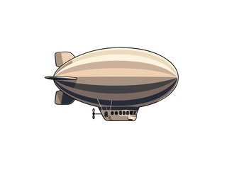 Side View of Light Beige Pixel Art Blimp with Rounded Shape and Detailed Gondola Against a White Background Digital Illustration
