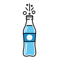 Minimalist Glass Bottle with Light Blue Liquid and White Label against White Background Vector Illustration