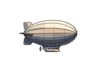 Aerial Pixel Art Blimp Illustration in Pale Grey and Deep Shadows Isolated on White Background