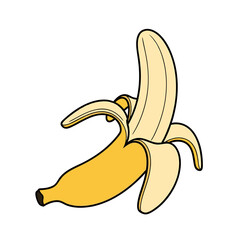 Peeled Yellow Banana Fruit Illustration on Black Backdrop Detailed Vector Image