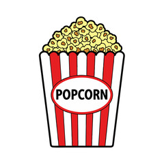 Stylized Box of Popcorn with Red and White Stripes on White Background