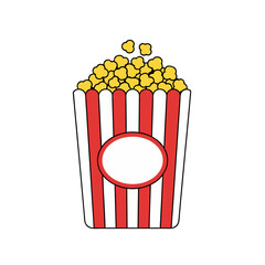Popcorn Carton Filled with Yellow Kernels on White Background