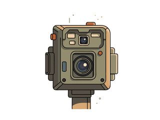 Fototapeta premium Isolated Retro Camera Pixel Art Illustration Against White Background Featuring a Vintage Device with a Square Body and Prominent Lens