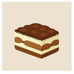 Tiramisu slice, layered dessert, coffee flavored, with cocoa powder dusting on top