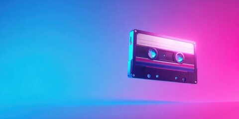 Fototapeta premium Vintage cassette tape floating against a colorful background