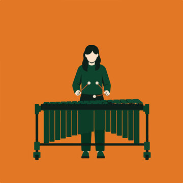 green musician playing marimba on orange clip art preview