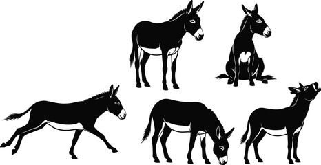 PrintDonkey silhouette illustration, farm animal vector, grazing donkey, walking donkey, braying donkey, sitting donkey, livestock art, rural agriculture design