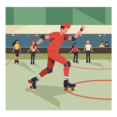 Fototapeta premium Roller derby scene with skater in action and audience, graphic style