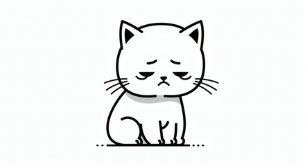 Obraz premium a cat with a sad expression sitting quietly on the floor, drawn in a simple black and white line style.