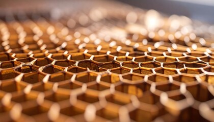 Fototapeta premium Close up of a metallic honeycomb structure with a shallow depth of field.
