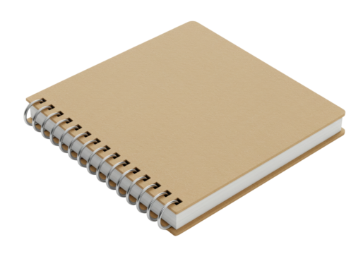 Kraft paper notebook PNG illustration isolated on transparent background for school and office supplies Mockup template