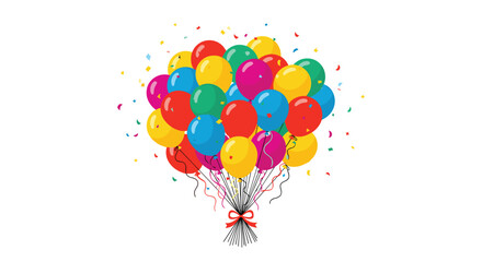 Obraz premium A vibrant bouquet of assorted balloons floats upwards with colorful confetti bursting around it.
