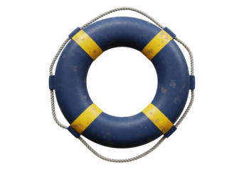 Blue life buoy PNG illustration isolated on transparent background for nautical themed designs and safety equipment projects