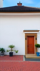 Wooden door with white wall exterior, Beautiful Wallpaper