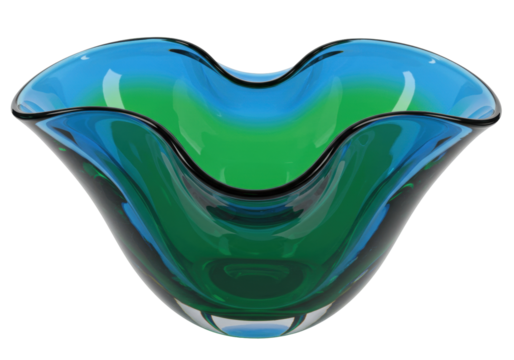 Elegant blue and green glass bowl isolated on transparent background PNG file for design projects Decorative glassware