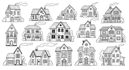 Fototapeta premium line art house real estate drawing doodle colourful 
