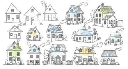 Naklejka premium house real estate drawing doodle colourful 