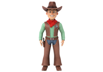 Cartoon Cowboy Character Isolated on Transparent Background PNG 3D Rendering Illustration Western Sheriff