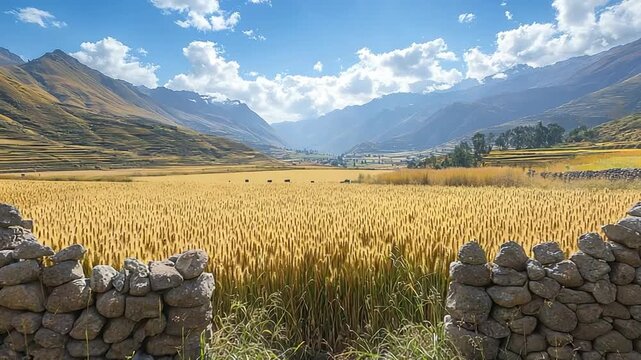 sprawling quinoa fields under andean sun peruvian landscape video