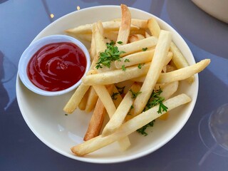 french fries and ketchup