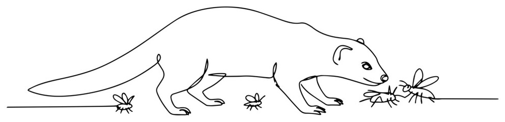 One Line Art of a Mongoose with Mosquitoes