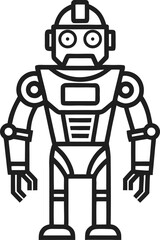 Robot, vector line art icon, black and white, white background