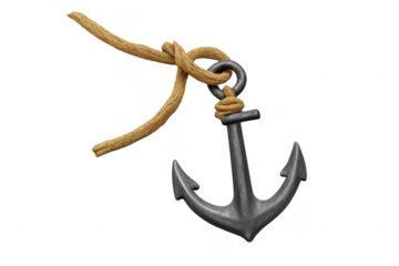 Iron anchor with rope knotting on transparent background