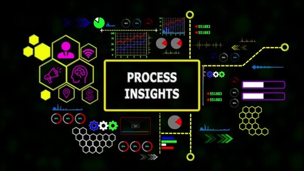 Process Insights concept with Data Analytics, Business Graphics, loading bar, gearbox, Asymptotic smart data analytic,4k video - Powered by Adobe