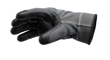 Black Protective Glove with Textured Surface and Elastic Cuff on White Background