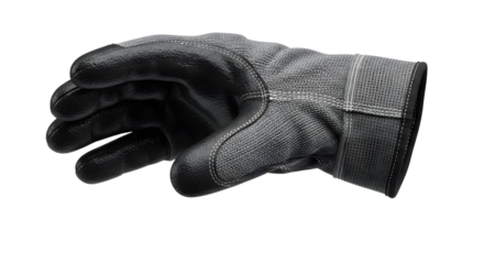 Black Protective Glove with Textured Surface and Elastic Cuff on White Background