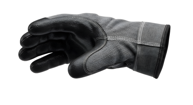 Black Protective Glove with Textured Surface and Elastic Cuff on White Background