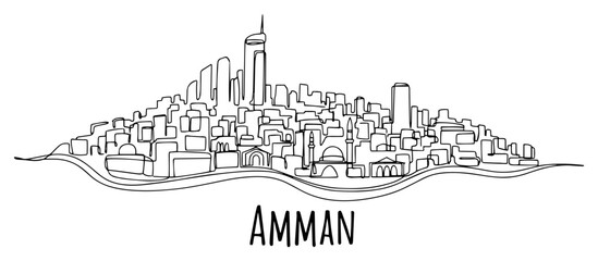 Obraz premium Amman Jordan City Skyline Continuous One Line Drawing