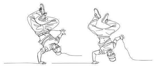 Continuous One Line Drawing of Breakdancers in Freeze Poses