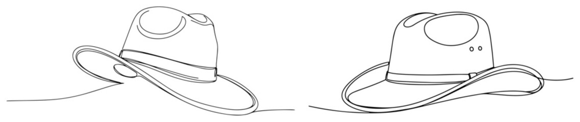 Single Continuous Line Drawing of Two Classic Cowboy Hats