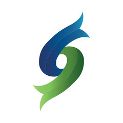 Abstract blue and green swirling ribbon logo design