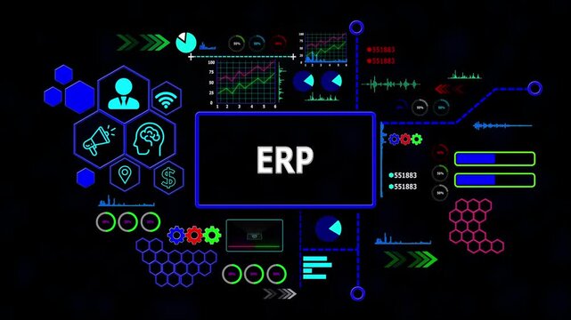 Erp concept with Data Analytics, Business Graphics, loading bar, gearbox, Asymptotic smart data analytic,4k video