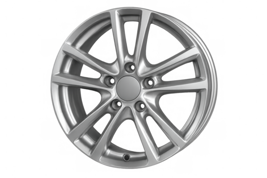 Silver alloy car wheel rim on transparent background